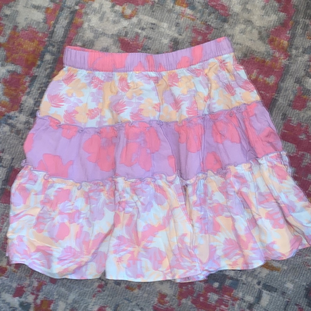 Rockets of Awesome girls pink Hawaiian 🌺 Floral Print Tiered Skirt Size 10 - Picture 4 of 4